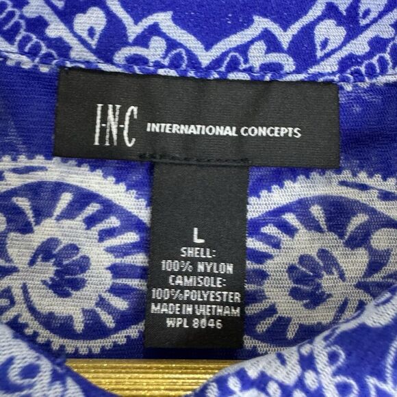 VTG Y2K Fairy Grunge Paisley Mesh Button Front Top Large White Blue Long Sleeve - Picture 7 of 8